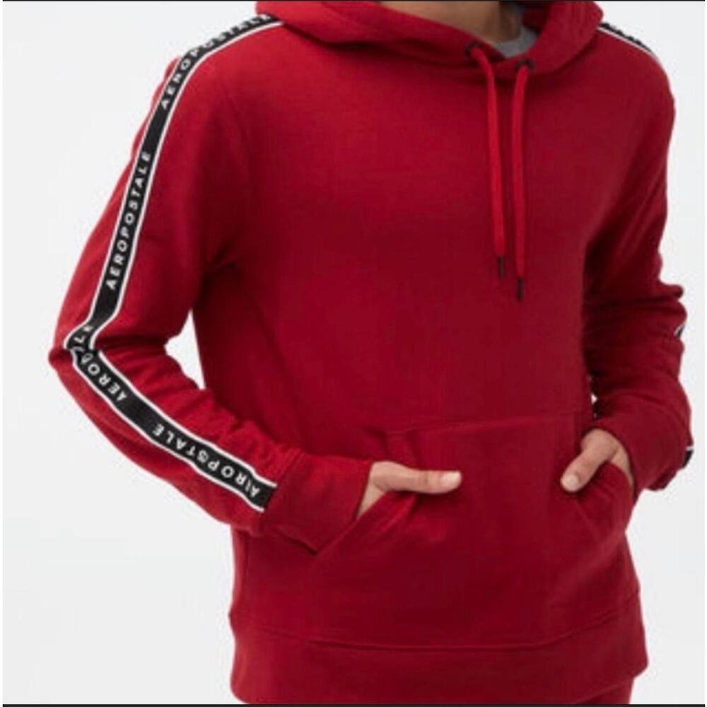 M725) Aeropostale Red Logo Tape Pullover Hoodie Medium